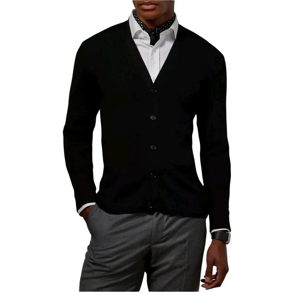 Ralph Lauren Purple Label 100% Cashmere V-Neck Cardigan Black Men XXL Made Italy